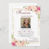 BlushPink Boho Gold Memorial Service Funeral Photo Einladung (Vorne/Hinten)