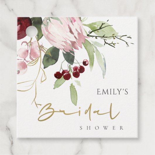 BLUSPINK BURGUNDY PROTEA FLORAL BRAUTPARTY GESCHENKANHÄNGER (Vorderseite)