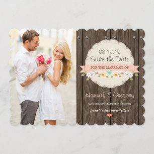 BLUSPINK Floral Rustic Boho Save the Date Karte