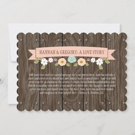 BLUSPINK Floral Rustic Boho Save the Date Karte (Rückseite)