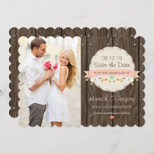 BLUSPINK Floral Rustic Boho Save the Date Karte (Vorne/Hinten)