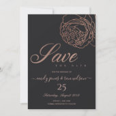 BLUSPINK ROSE GOLD BLACK FLORAL SAVE THE DATE EINLADUNG (Vorderseite)