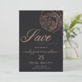 BLUSPINK ROSE GOLD BLACK FLORAL SAVE THE DATE EINLADUNG (Stehend Vorderseite)
