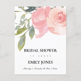 BLUSPINK ROSE WATERCOLOR BRAUTPARTY EINLADUNGSPOSTKARTE