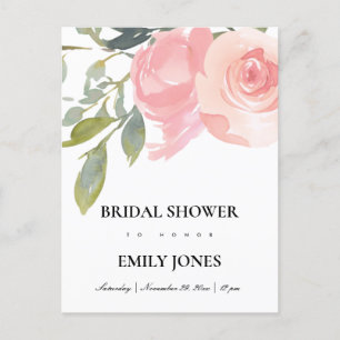 BLUSPINK ROSE WATERCOLOR BRAUTPARTY EINLADUNGSPOSTKARTE