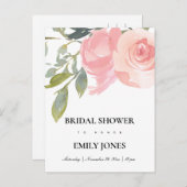 BLUSPINK ROSE WATERCOLOR BRAUTPARTY EINLADUNGSPOSTKARTE (Vorne/Hinten)