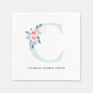 BLUSSBLAU, WEISSER BLUTBLAU, ALPHABETS LETTER C SERVIETTE