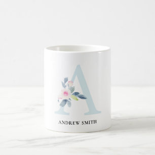 BLUSSBLAUE BLUE FLORAL ALPHABETS NAME LETTER A KAFFEETASSE