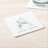 BLUSSBLAUE BLUE FLORAL ALPHABETS NAME LETTER A RECHTECKIGER PAPPUNTERSETZER (angewinkelt)