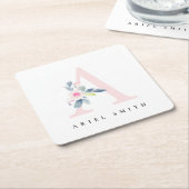 BLUSSBLAUE BLUE FLORAL ALPHABETS NAME LETTER A RECHTECKIGER PAPPUNTERSETZER (angewinkelt)