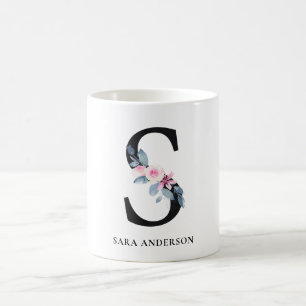 BLUSSBLAUE BLUE FLORAL ALPHABETS NAME LETTER S KAFFEETASSE