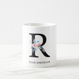 BLUSSBLUE BLUE FLORAL ALPHABETS NAME LETTER R KAFFEETASSE