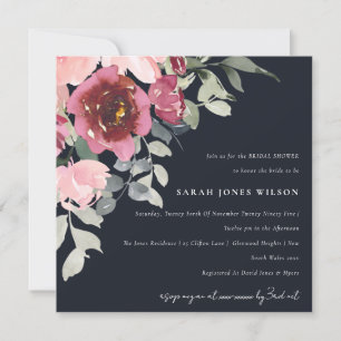BLUSSCHWARZE ROTE ROSE FLORAL BRAUTPARTY INVITE DANKESKARTE