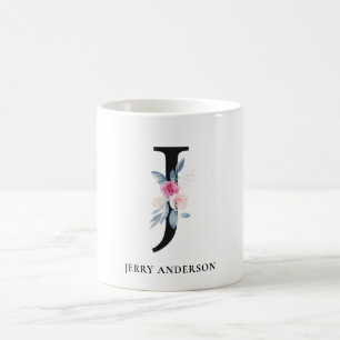 BLUSTER BLUE FLORAL ALPHABETS NAME LETTER J KAFFEETASSE