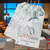 Blustering Winter Pine White Horse Frohe Weihnacht Geschenkanhänger