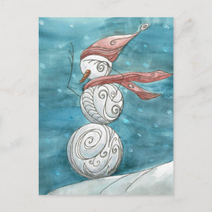 Blustery Snowman Postcard Postkarte