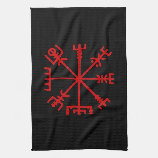 Blut Red Vegvísir (Viking Compass) Geschirrtuch (Vertikal)