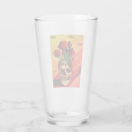 Blut-Rosen im Schädel-Vase Glas (Rückseite)