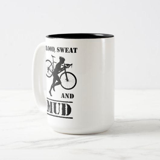 Blut-Schweiß und Mud-Zykloskreuz Zweifarbige Tasse (Vorderseite Links)