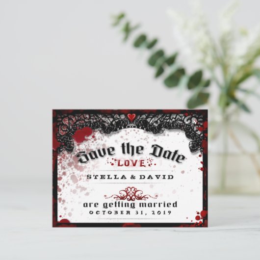 Blut Spritzer Halloween Rett Date PostCard Ankündigungspostkarte (Stehend Vorderseite)
