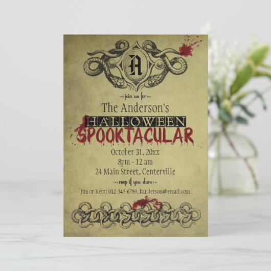 Blut u. Einladung Schlangen-Halloweens (Stehend Vorderseite)