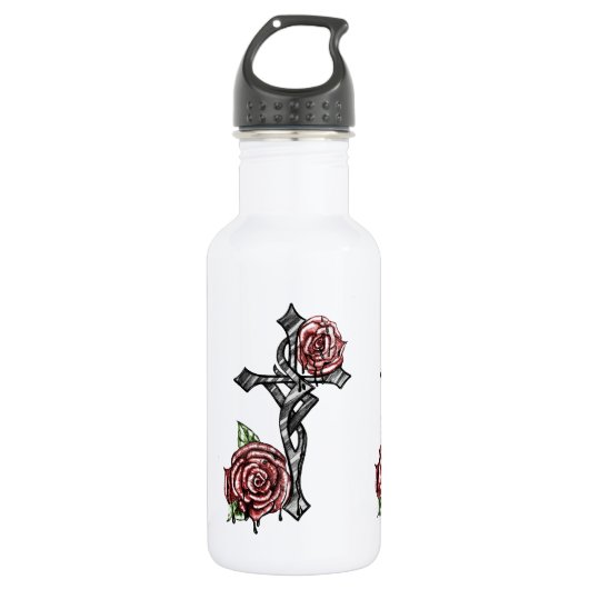 Blut und Rose kreuzen Edelstahlflasche (Vorderseite)