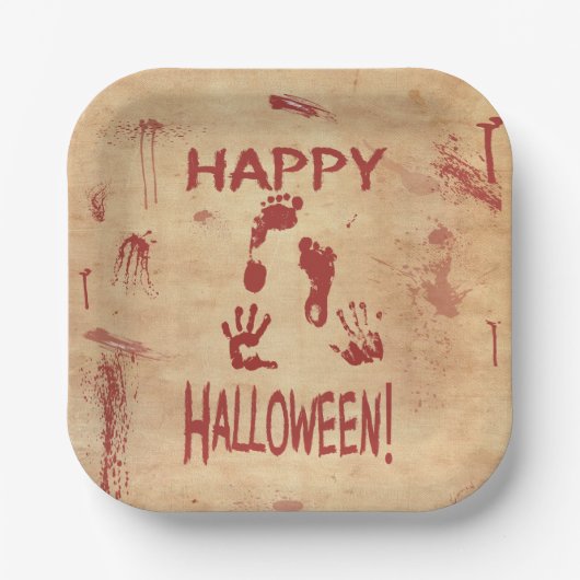 Blutbespritztes Frohes Halloween Pappteller (Vorderseite)