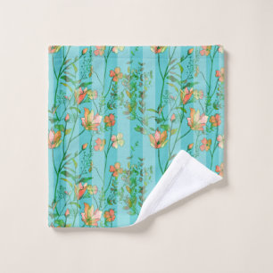Blüte auf Aqua-blauem gestreiftem Hintergrund Waschlappen