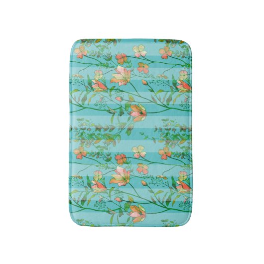 Blüte auf blauem gestreiftem Hintergrund Badematte (Vorderseite Vertikal)