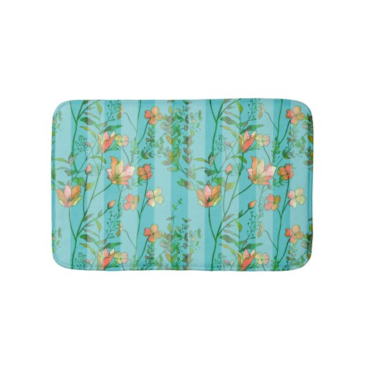 Blüte auf blauem gestreiftem Hintergrund Badematte (Vorderseite)