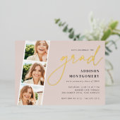 Blüte | Foto Strip Graduation Party Gold Folieneinladung (Stehend vorne)