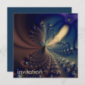 Blüte II · Fraktal-Kunst · Blau u. Creme Einladung (Vorne/Hinten)