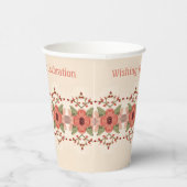 Blüte in rotem Pfirsich mit rosa Pappbecher (Rechts)