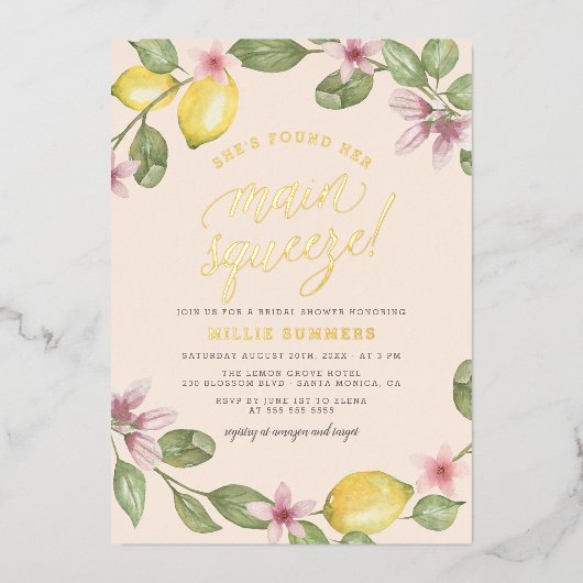 Blüte | Lemon Wreath Main Squeeze Brautparty Folieneinladung (Vorderseite)