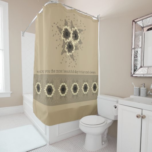 Blüte mit Creme und Beige Duschvorhang (Beispiel)