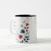 Blüte mit grauem Blumenmuster Kaffeemaschine Tasse (Vorderseite Links)