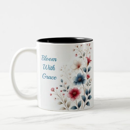 Blüte mit grauem Blumenmuster Kaffeemaschine Tasse (Links)