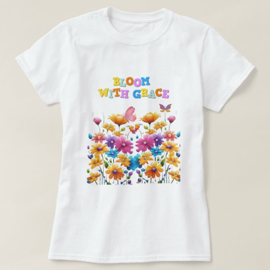 Blüte mit grauem T - Shirt (Design vorne)