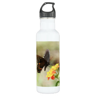 Blüte mit Schmetterling, personalisiert Edelstahlflasche
