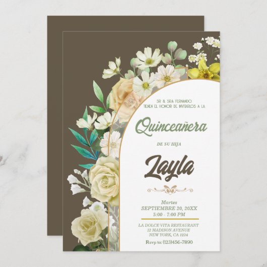 Blüte mit Schönheit: Elegant Gelbe Blüte Einladung (Vorne/Hinten)