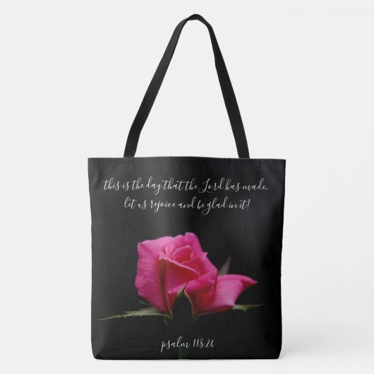 Blüte mit Verse; Blüte der rote Rose, Psalm 118:24 Tasche (Vorderseite)
