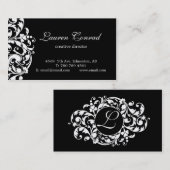 Blüte-MITTERNACHTSSCHWARZES mit Monogramm Visitenkarte (Vorne/Hinten)