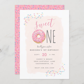Blüte | Pink Doughnut Sprinkle Sweet 1st Birthday Einladung