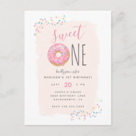 Blüte | Pink Doughnut Sprinkle Sweet 1st Birthday Einladungspostkarte