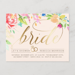 Blüte   Rose & Gold Diamond Ring Brautparty Einladungspostkarte