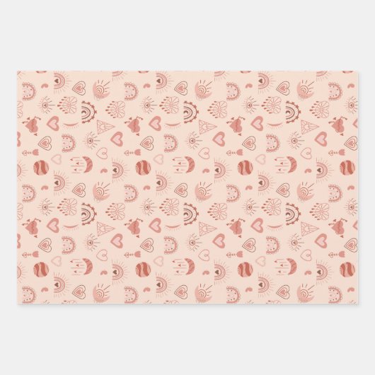 Blüte | Terracotta Boho Herz Themenmuster Geschenkpapier Set (Vorderseite)