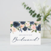 Blüte und Navy-Floral werden Sie meine Brautfrau s Postkarte (Stehend Vorderseite)