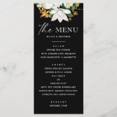 Blüte Vintage Kamelie. Elegante schwarze Hochzeit Menükarte (Vorderseite)