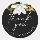 Blüte Vintage Kamelie. Schwarze Hochzeit danke Runder Aufkleber (Vorderseite)