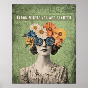 Blüte, wo die Frau der Surreal-Blume gepflanzt wur Poster